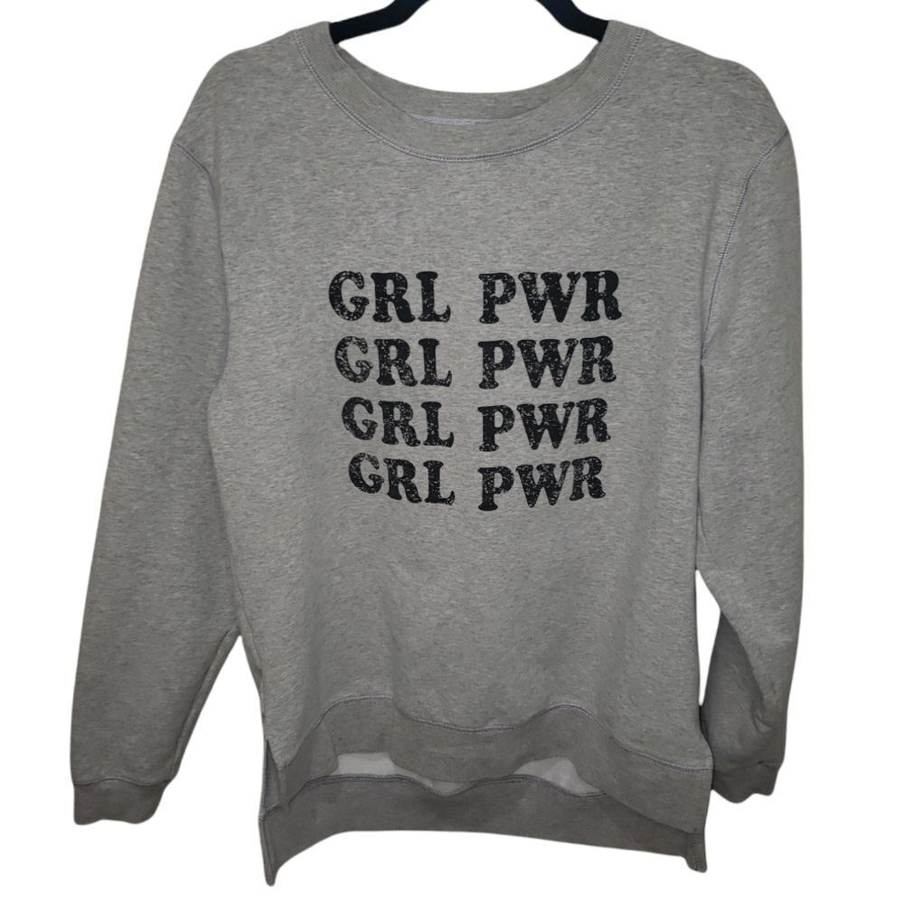 Green Tea Grl Power Girl Power Gray Pullover Sweater Medium